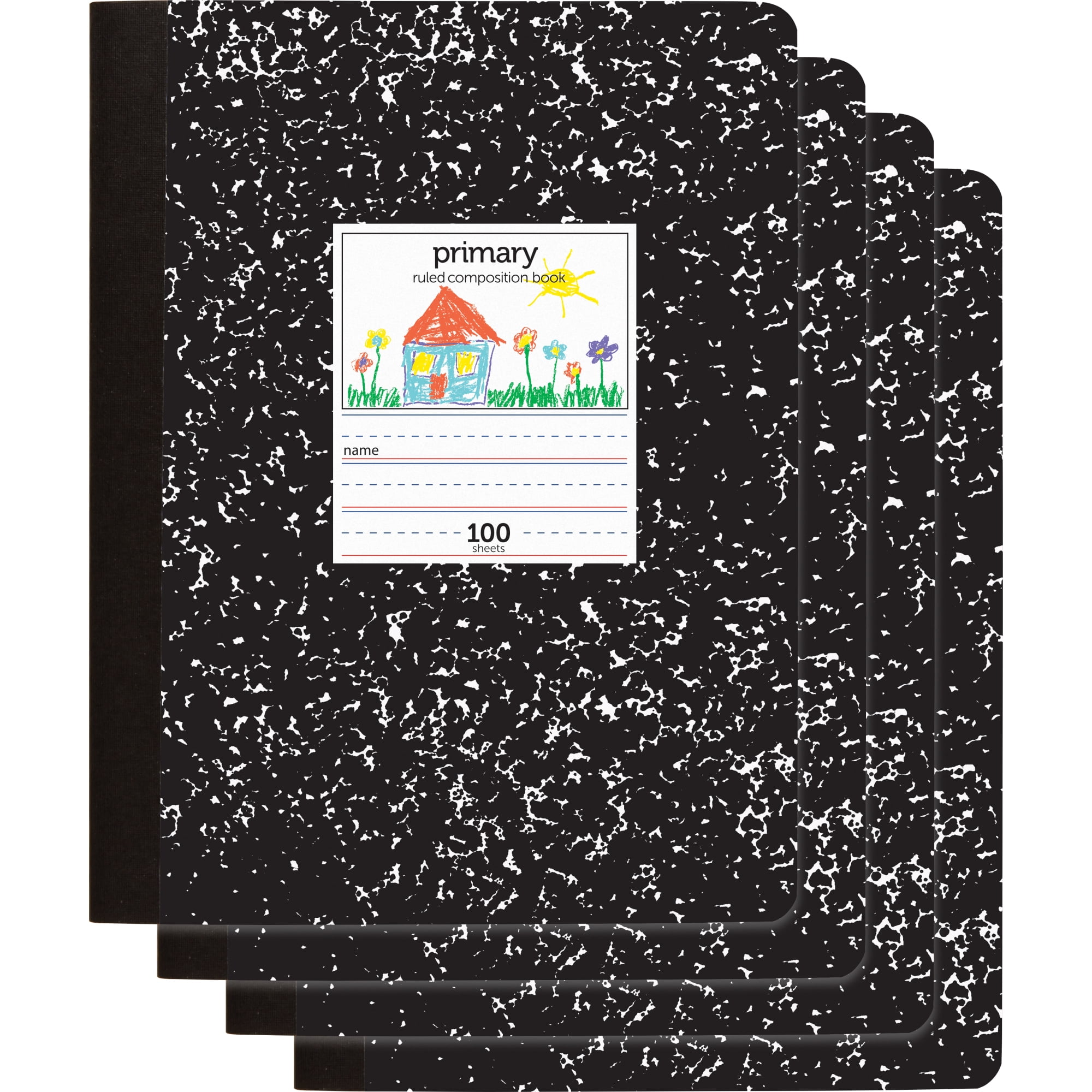 Office Depot Brand Primary Composition Book, 7-1/2" x 9-3/4", Unruled/Primary Ruled, 100 Sheets Per Book, Pack Of 4 Books