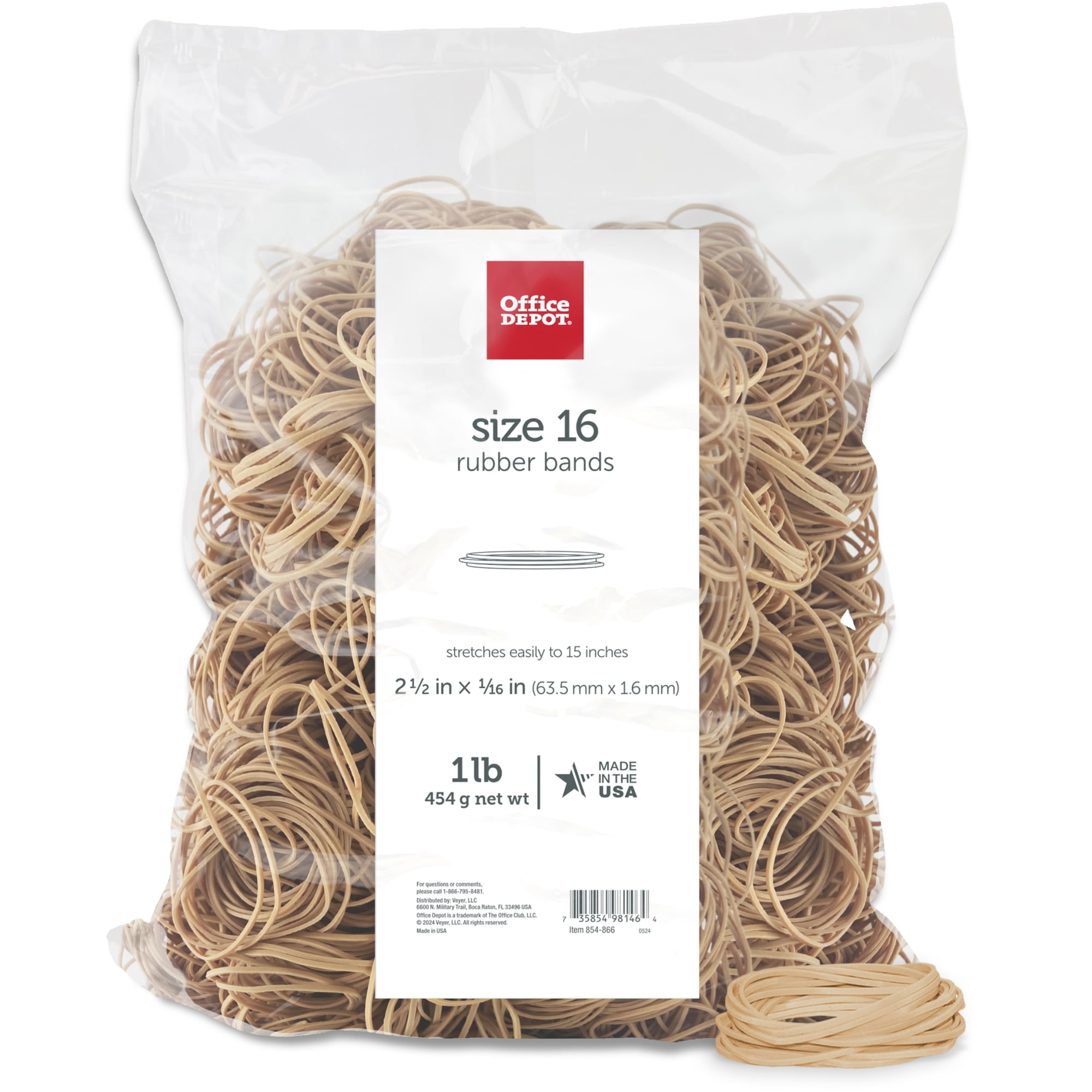 Office Depot Brand Rubber Bands, #16, 2 1/2" x 1/16", Crepe, 1-Lb Bag