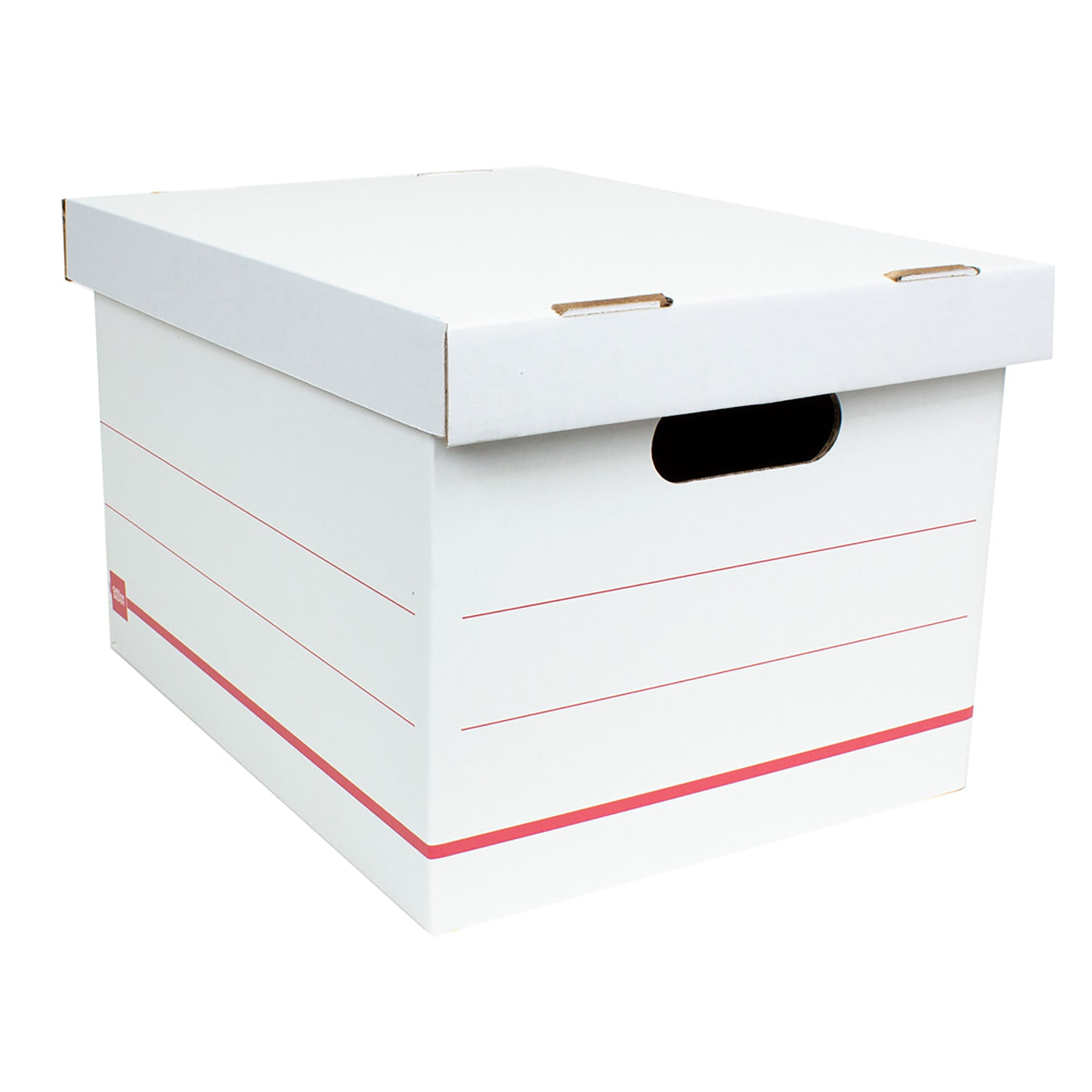White and Red Standard-Duty Recycled Paper Storage Box with Lift-Off Lid
