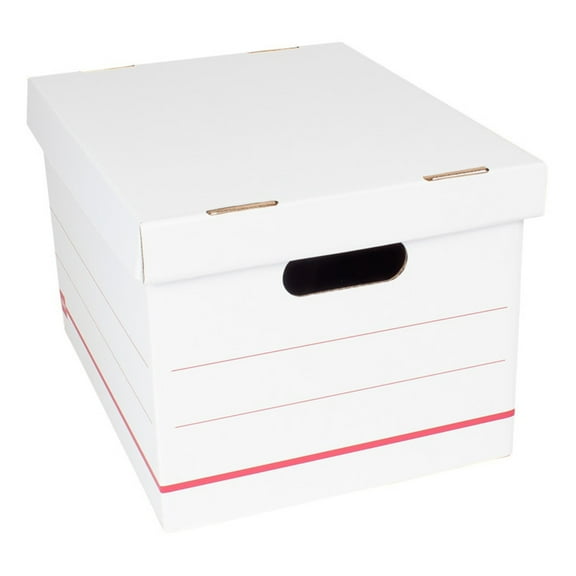 Office Depot Brand Standard-Duty Corrugated Storage Boxes, Letter/Legal Size, 15" x 12" x 10", 60% Recycled, White/Red,