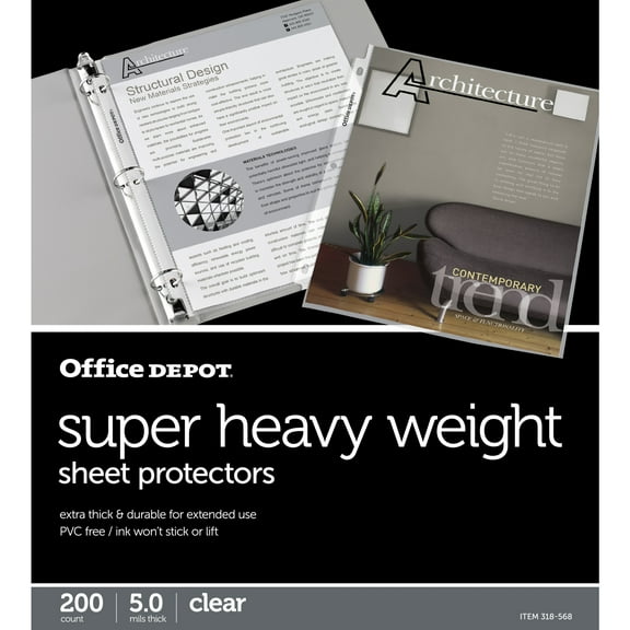 Office Depot Brand Super Heavyweight Sheet Protectors, 8-1/2" x 11", Clear, Box Of 200