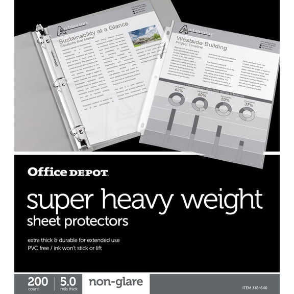 Office Depot Brand Super Heavyweight Sheet Protectors, 8-1/2" x 11", Non-Glare, Box Of 200