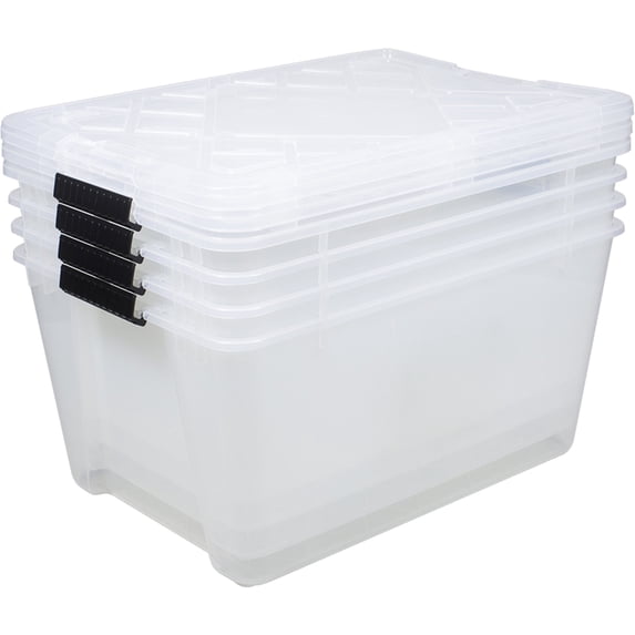 Office Depot® Brand by GreenMade® Instaview Storage Container With Latch Handles/Snap Lids, 45 Qt, 16-1/2" x 15-3/4" x 21-1/2", Clear, Pack Of 4
