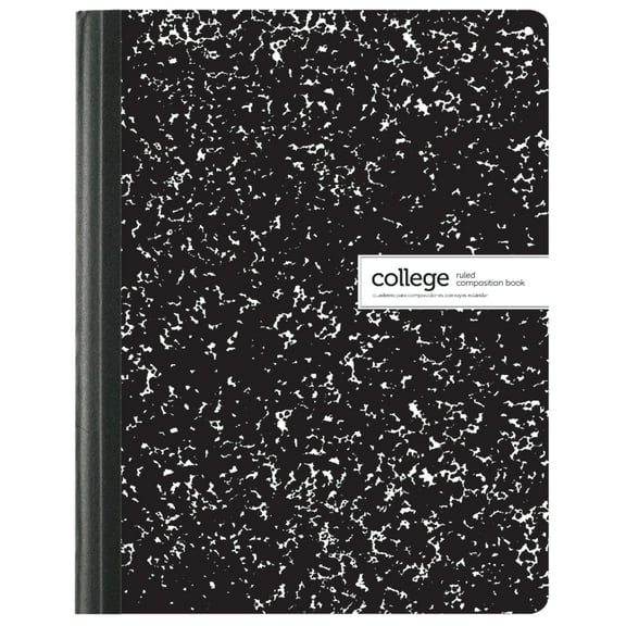 Office Depot Composition Book, Marble, 7 1/2in. x 9 3/4in., College Ruled, 100 Sheets, Black/White, 09065