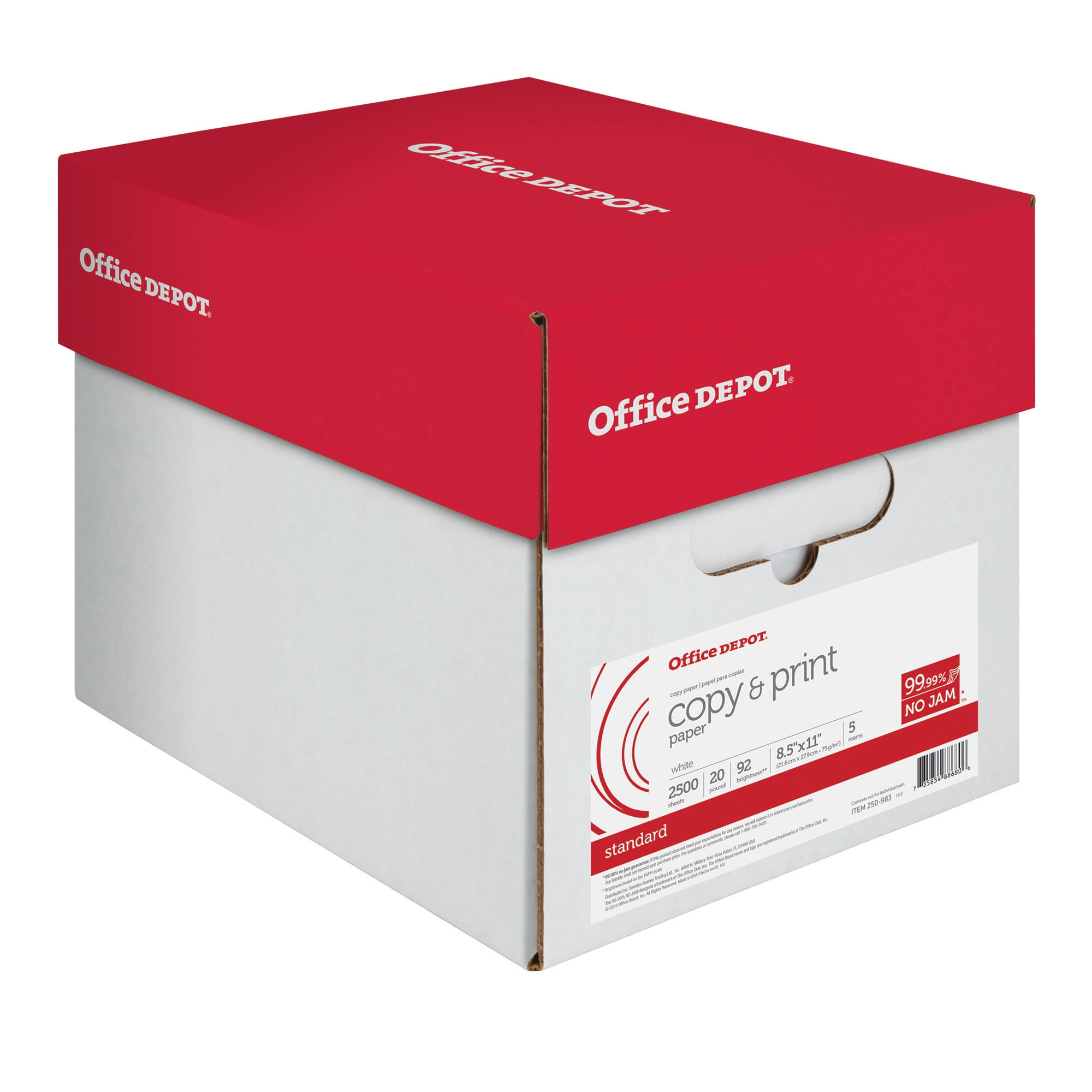 Office Depot Copy Print Paper, 8 1/2in. x 11in., 20 Lb, 500 Sheets Per