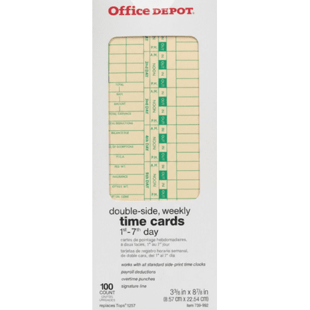 Office Depot Double-Sided Weekly Time Cards, 1st–7th Day, 100 Count