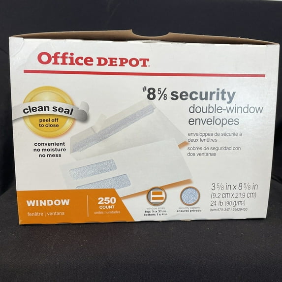 Office Depot Double-Window Envelopes (3 5/8in. x 8 5/8in.), Self-Adhesive, 250