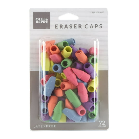 Office Depot Eraser Caps, Assorted Colors, Pack Of 72, 54118