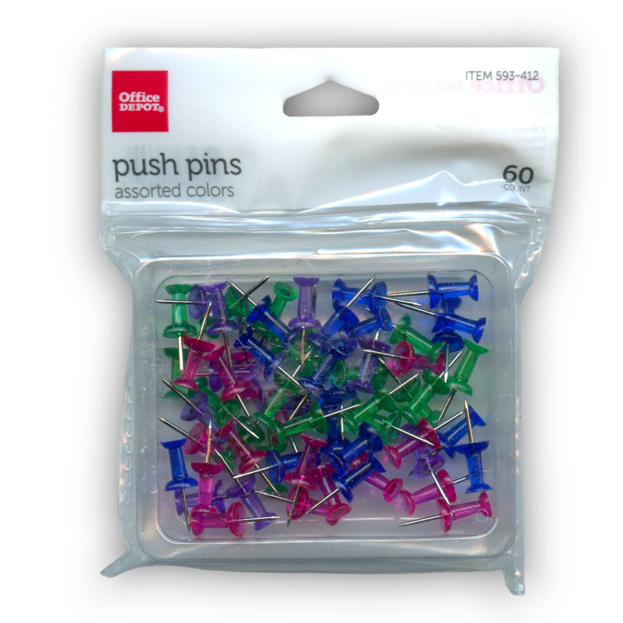 Office Depot Fashion Pushpins, 1/4", Irregular Shape, Assorted Colors