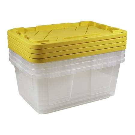 Office Depot® GreenMade® Professional Storage Totes, 23 Gallon, Clear/Yellow, Pack Of 4 Totes