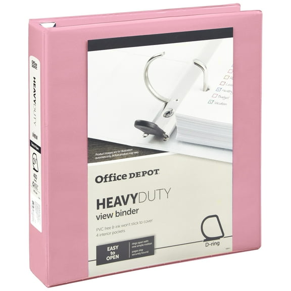 Office Depot Heavy-Duty View 3-Ring Binder, 1 1/2" D-Rings, Pink