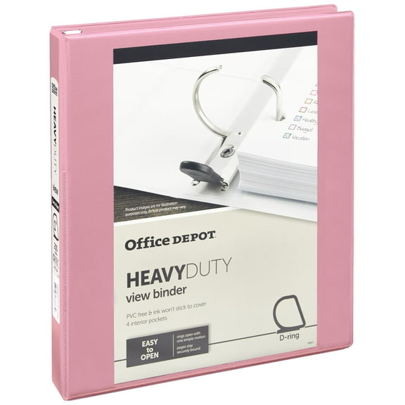Office Depot Heavy-Duty View 3-Ring Binder, 1" D-Rings, Pink
