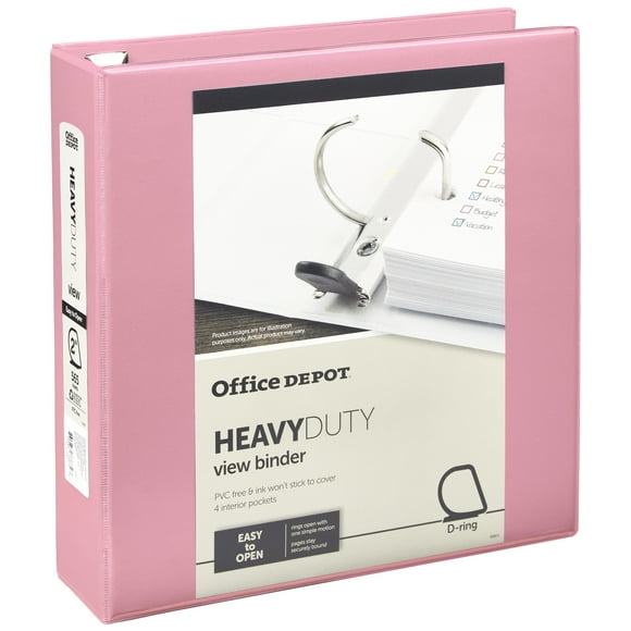 Office Depot Heavy-Duty View 3-Ring Binder, 2" D-Rings, 49% Recycled, Light Pink