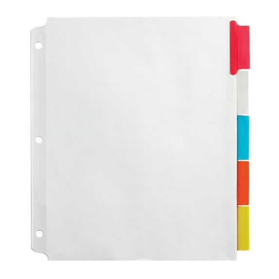 Office Depot Insertable Extra-Wide Dividers With Big Tabs, Assorted Colors, 5-Tab, OD14793