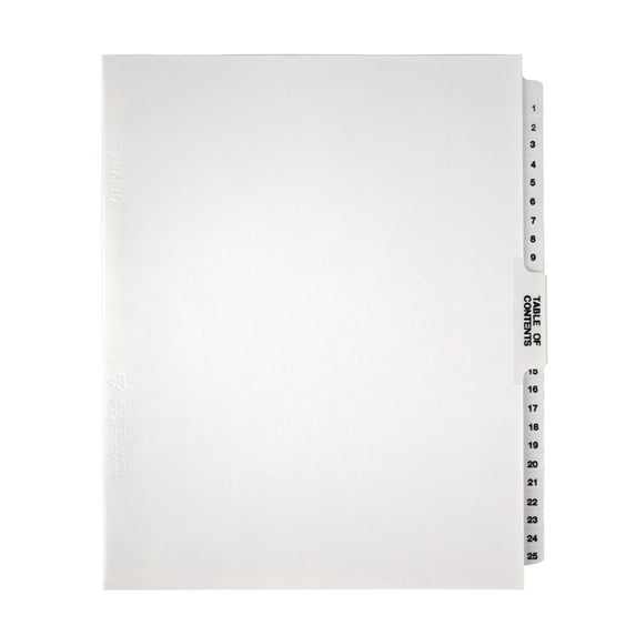 Office Depot Legal Exhibit Unpunched Dividers With Laminated Tabs, Black/White, Numbered 1-25, 3585478214