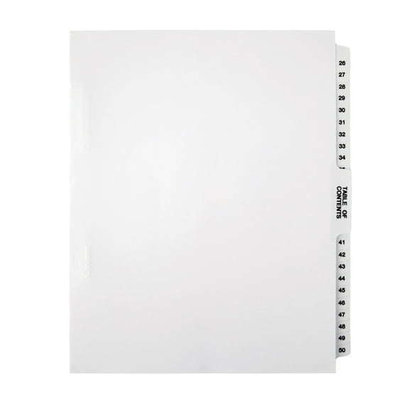 Office Depot Legal Exhibit Unpunched Dividers With Laminated Tabs, Black/White, Numbered 26-50, 3585478215