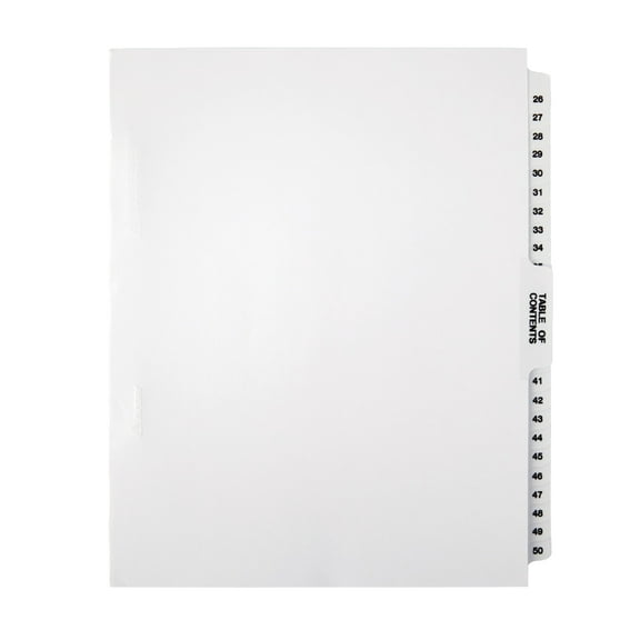 Office Depot Legal Exhibit Unpunched Dividers With Laminated Tabs, Black/White, Numbered 26-50, 3585478215