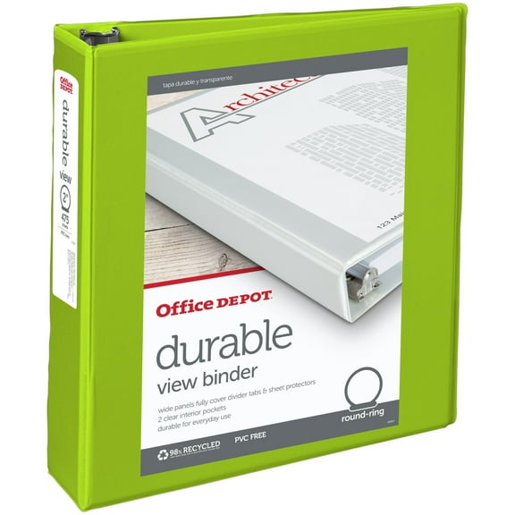 Office Depot Nonstick Round-Ring View Binder, 2in. Rings, 100% Recycled, Green, OD06617