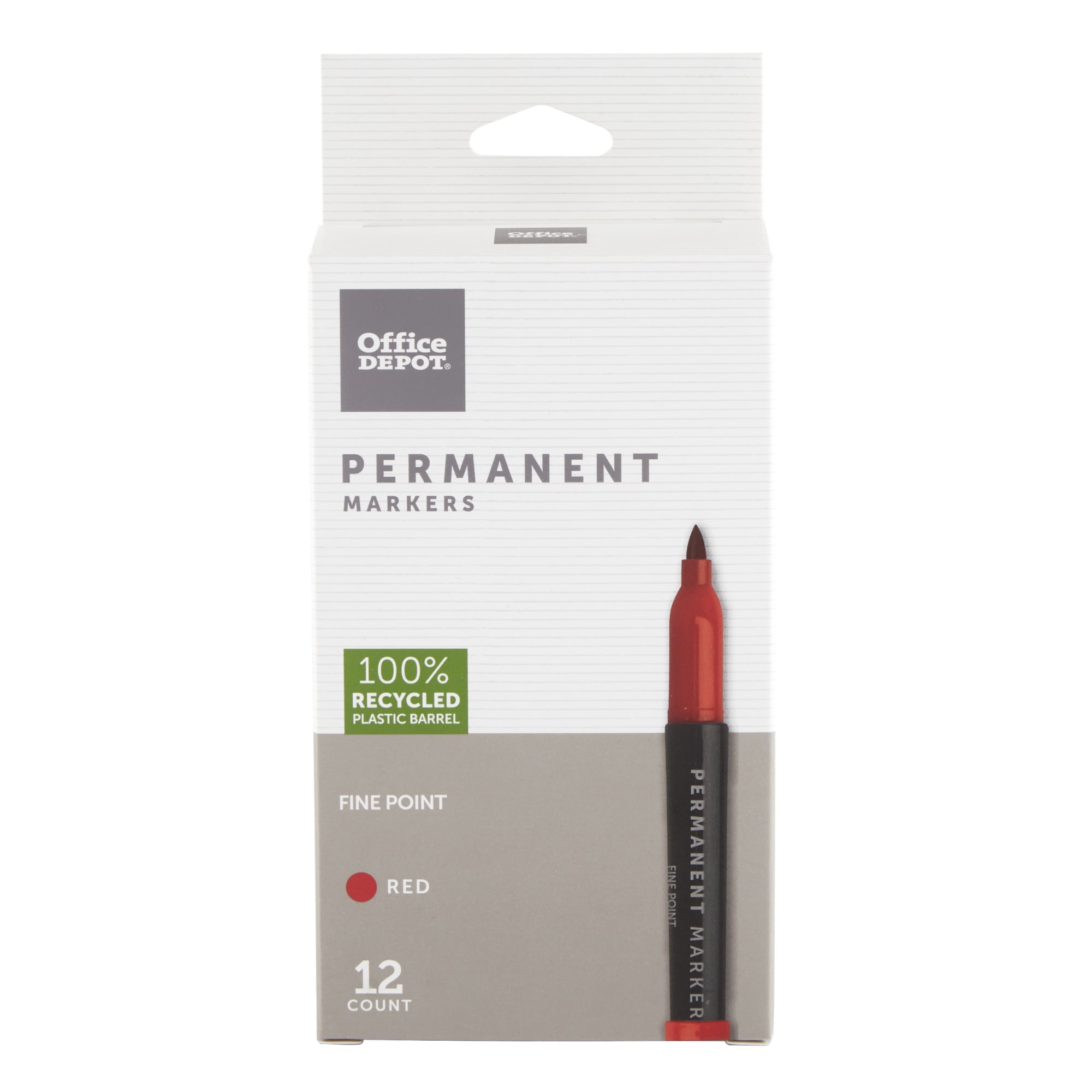 Office Depot Permanent Markers, Fine Point, 100% Recycled, Red Ink