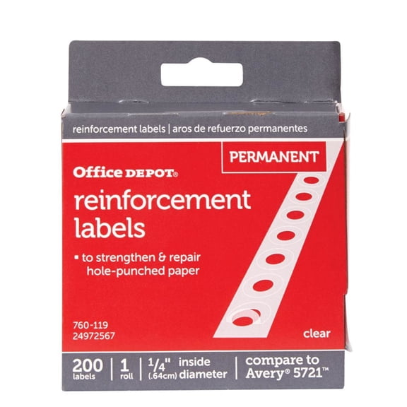 Office Depot Permanent Self-Adhesive Reinforcement Labels, 1/4in. Diameter, Clear, Pack Of 200, OD98779