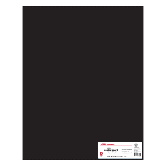 Office Depot Poster Boards, 22in. x 28in., Black, Pack Of 5, 23406