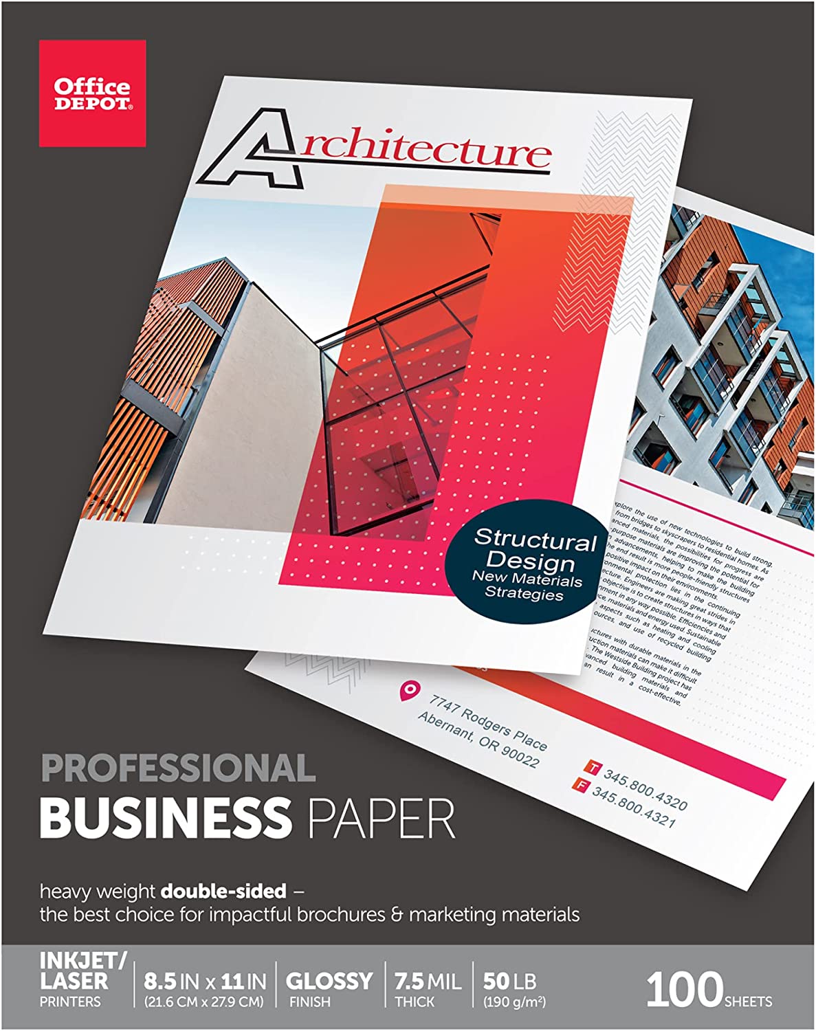 Office Depot Professional Brochure and Flyer Paper, Glossy, 8 1/2in. x