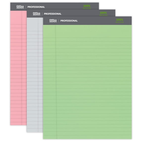 Office Depot Professional Legal Pad, 8 1/2in x 11 3/4in, Legal Ruled, 50 Sheets, Assorted Colors, 3 pk, 99494