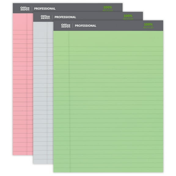 Office Depot Professional Legal Pad, 8 1/2in x 11 3/4in, Legal Ruled, 50 Sheets, Assorted Colors, 3 pk, 99494