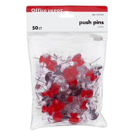 Office Depot Pushpins, Irregular, 7/16in., Assorted Colors, Pack Of 50, ODPPNS
