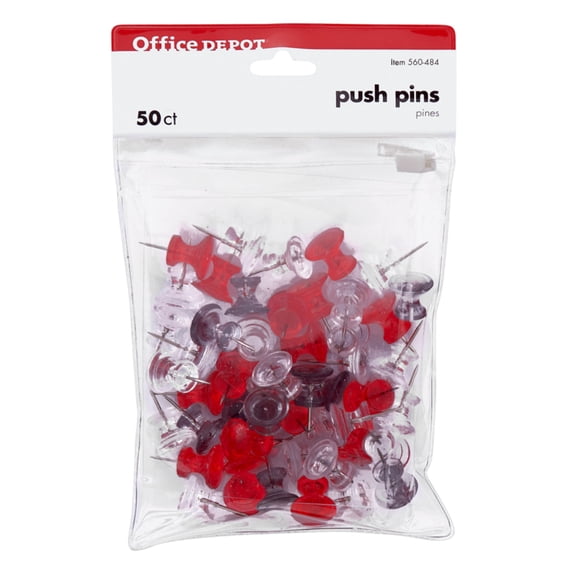 Office Depot Pushpins, Irregular, 7/16in., Assorted Colors, Pack Of 50, ODPPNS