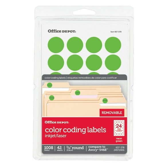 Office Depot Removable Round Color-Coding Labels, 3/4in. Diameter, Green Neon, Pack Of 1,008, OD98787