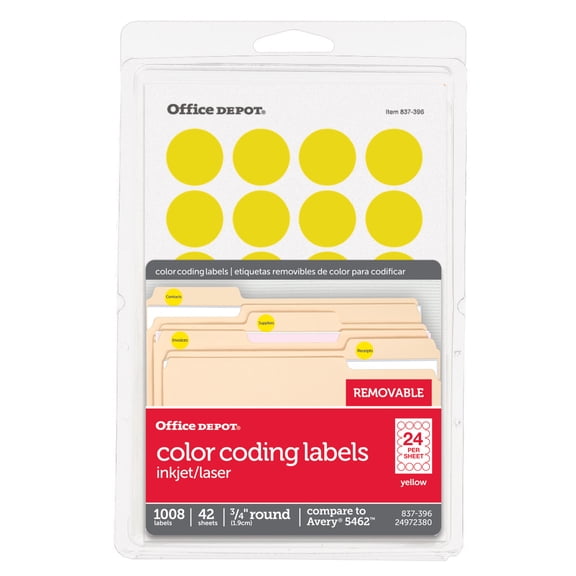 Office Depot Removable Round Color-Coding Labels, 3/4in. Diameter, Yellow, Pack Of 1,008, OD98788
