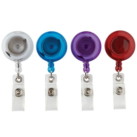 Office Depot Retracting ID Card Reels, Assorted Colors, Pack Of 4, 68884