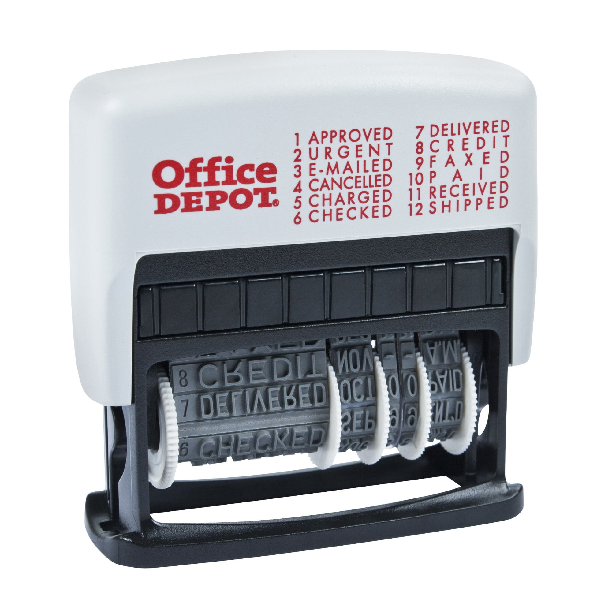 Office Depot Self-Inking 12-In-1 Micro Message Dater, Black, 032539