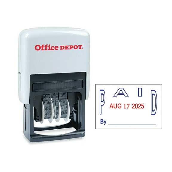 Office Depot Self-Inking Dater With Extra Pad, Paid, Red/Blue Ink, 032536