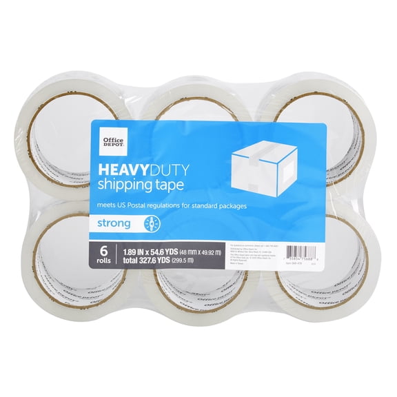 Office Depot Shipping Tape, Heavy-Duty, 1.89in. x 43.7 Yd., Clear, Pack Of 6, 0M01199