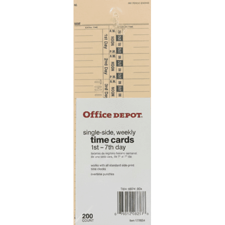 Office Depot Single-Sided Weekly Time Cards, 1st–7th Day, 200 Count