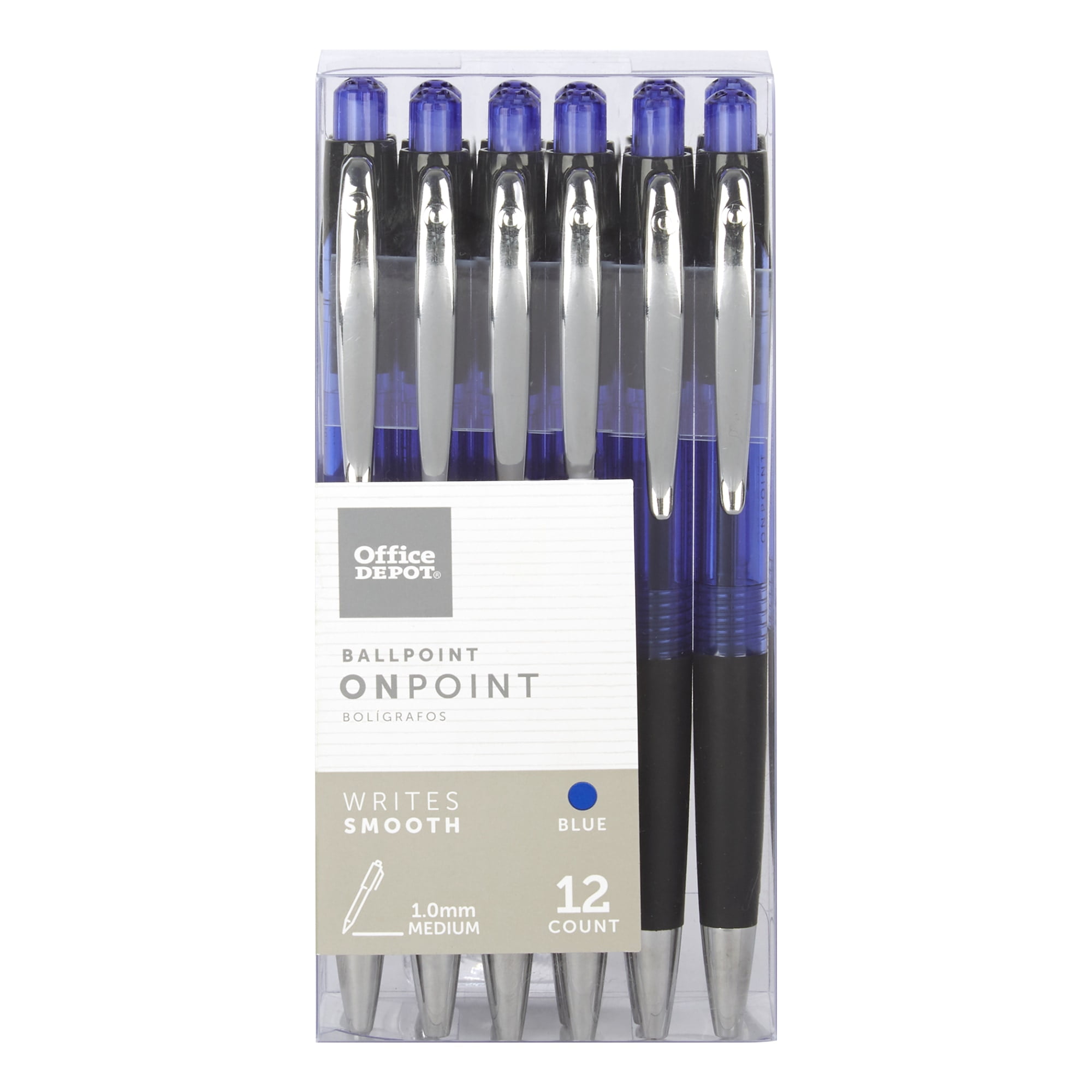 Office Depot Soft-Grip Retractable Ballpoint Pens, Medium Point, 1.0 mm,  Blue Barrel, Blue Ink, Pack Of 12 