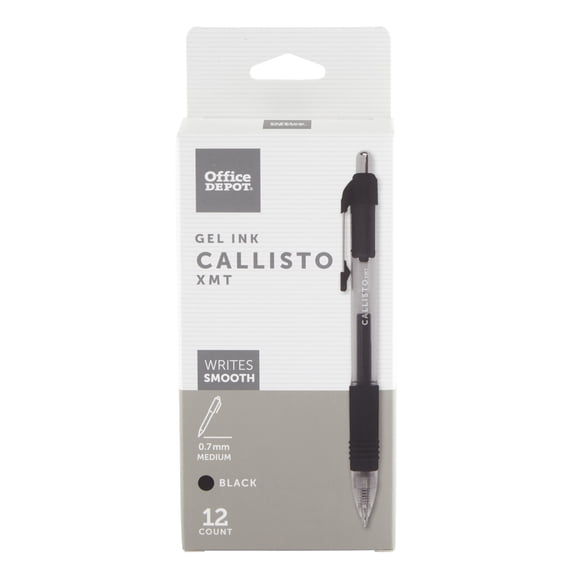 Office Depot Soft-Grip Retractable Gel Pens, Medium Point, 0.7 mm, Transparent Black Barrel, Black Ink, Pack Of 12 Pens