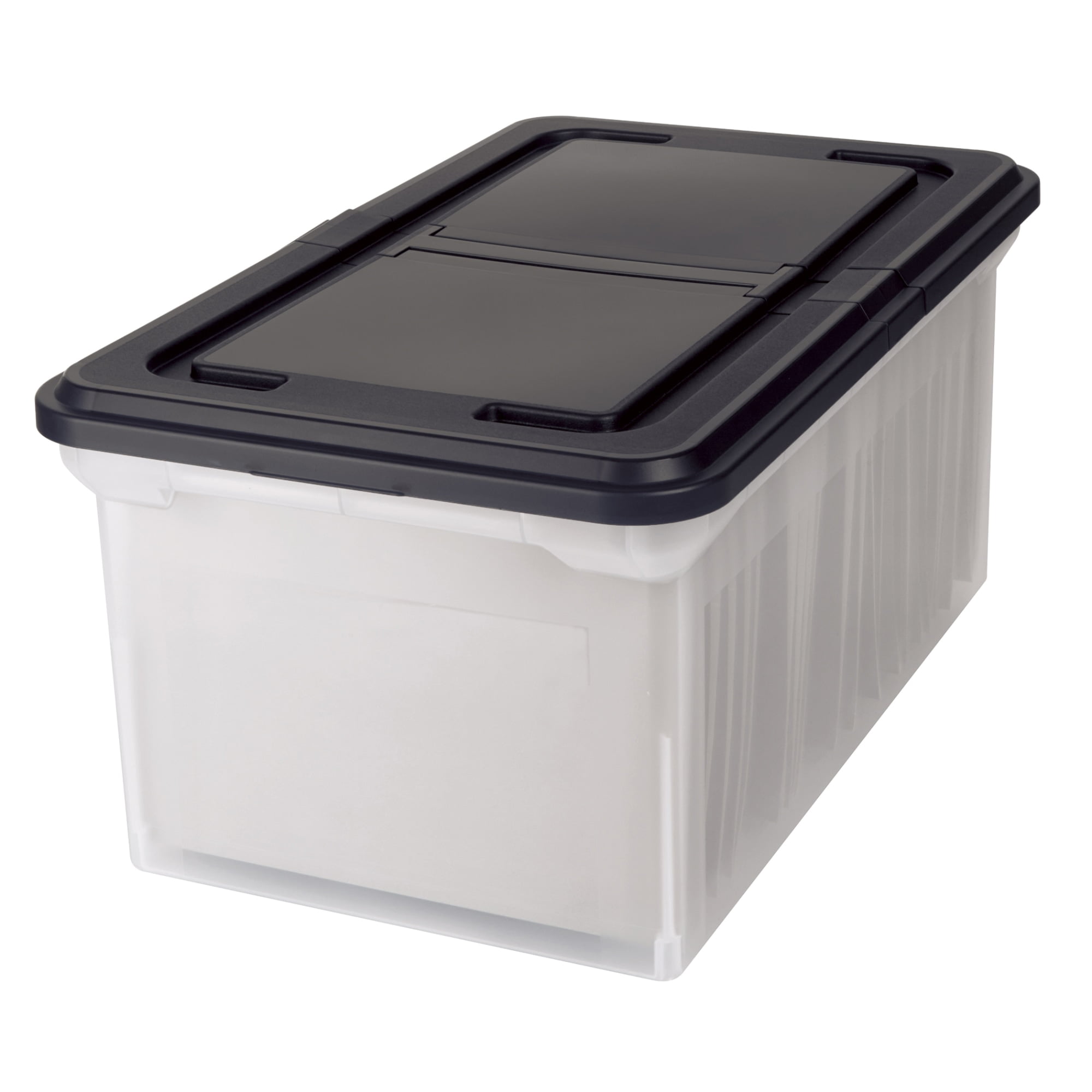 Lavex 19 13/16 x 14 1/4 x 5 1/2 Black Small Stackable Industrial Tote /  Storage Box with Attached Lid