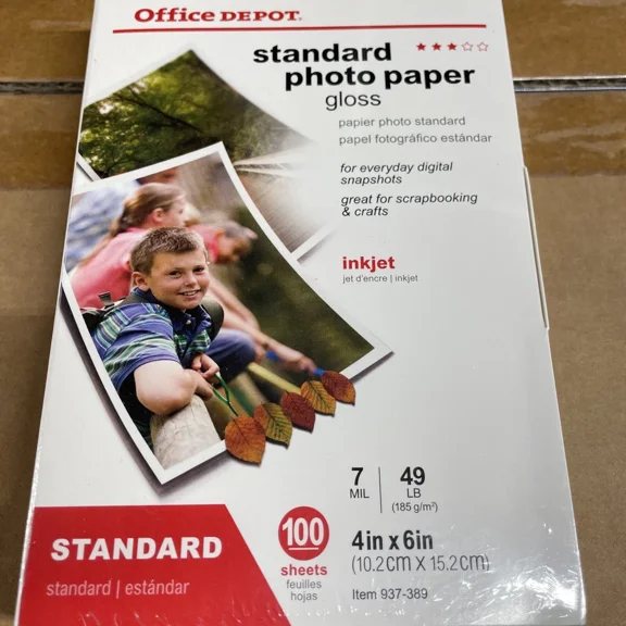 Office Depot Standard Photo Paper Gloss 4X6 100 Sheets 7 Mil 185 Gsm Inkjet