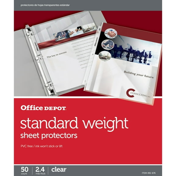 Office Depot Standard Weight Sheet Protectors, 8 1/2in. x 11in., Clear, Pack Of 50, 491676