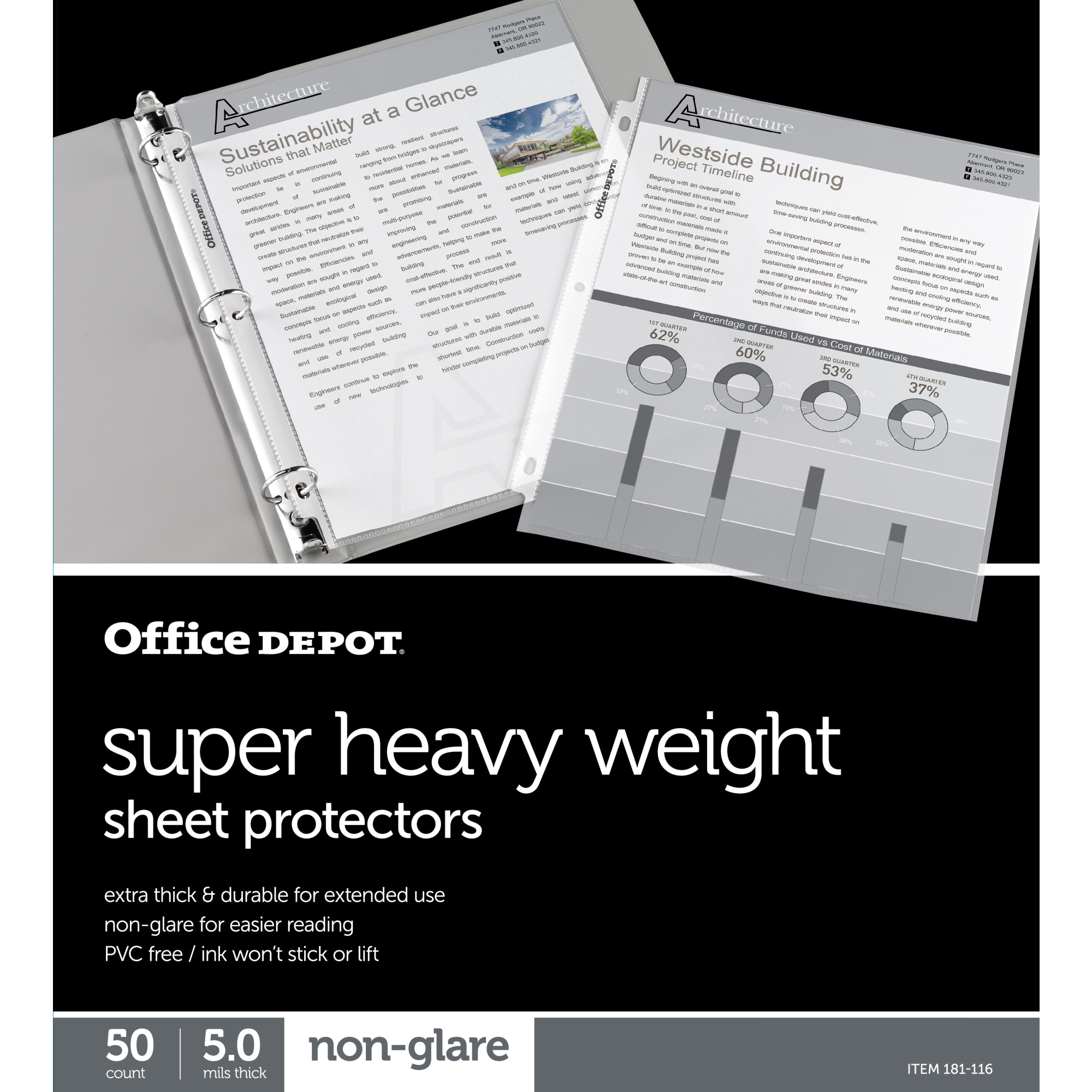 Office Depot Super Heavyweight NonGlare Sheet Protectors, Pack Of 50