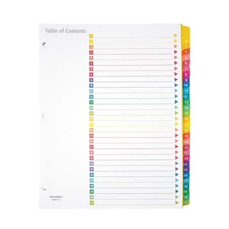 Office Depot Table Of Contents Customizable Index With Preprinted Tabs, Assorted Colors, Numbered 1-31, 14707 price history and forecast - Office Depot OFD3585414707