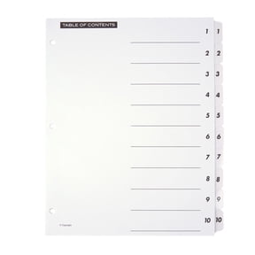Office Depot Table Of Contents Customizable Index With Preprinted Tabs, White, Numbered 1-10, OD408942