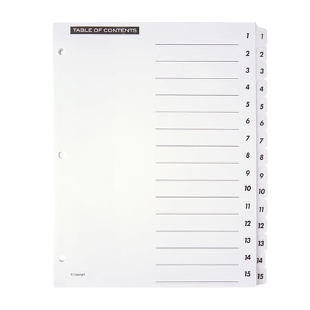 Office Depot Table Of Contents Customizable Index With Preprinted Tabs, White, Numbered 1-15, OD409023
