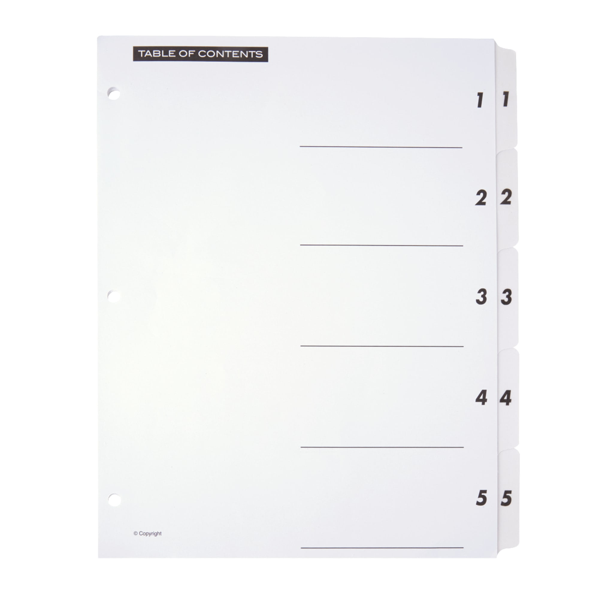Office Depot Table Of Contents Customizable Index With Preprinted Tabs, White, Numbered 1-5, OD408879