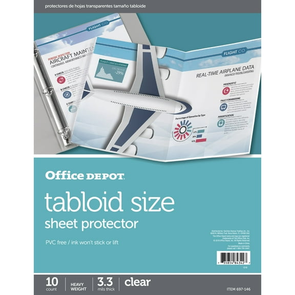 Office Depot Tabloid-Size Sheet Protectors, 11in. x 17in., Clear, Pack Of 10, 697146