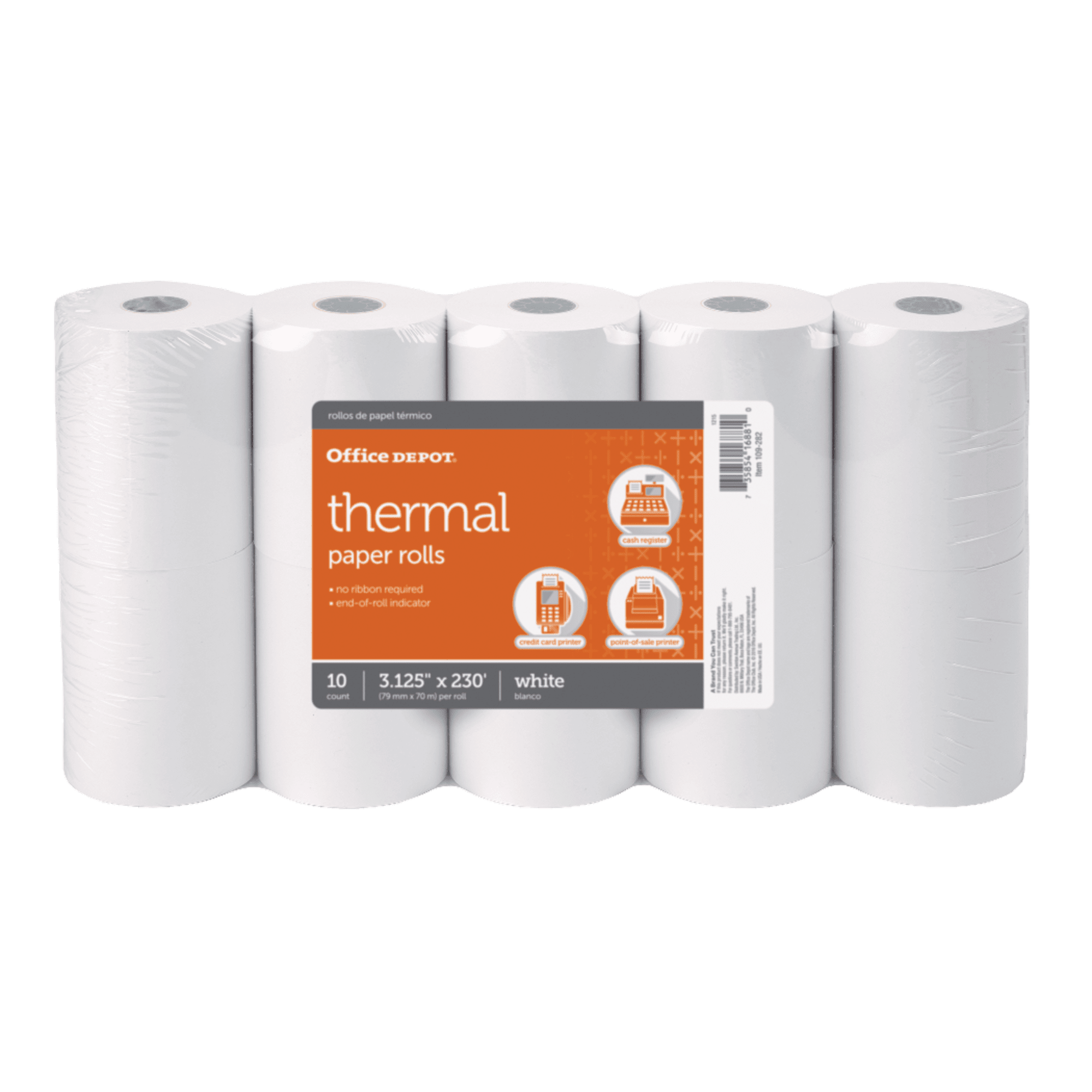 Office Depot Thermal Paper Rolls, 3 1/8in. x 230ft, White, Carton of 50, 818629 Office Depot Thermal Paper Rolls, 3 1⁄8in. x 230ft -