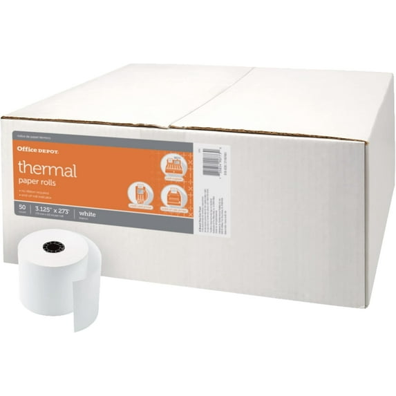 Office Depot Thermal Paper Rolls, 3 1/8in. x 273ft., White, Carton Of 50, 818638